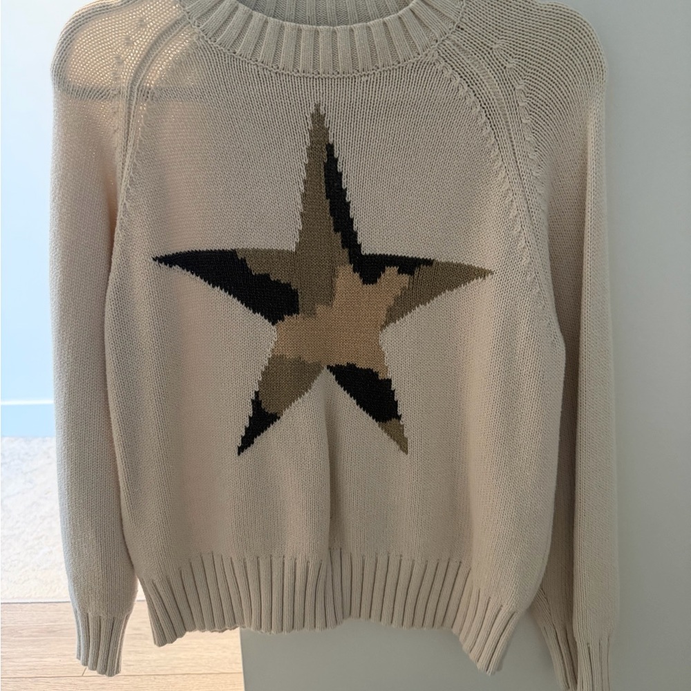 NAF NAF Beige Crewneck Sweater with Star Intarsia